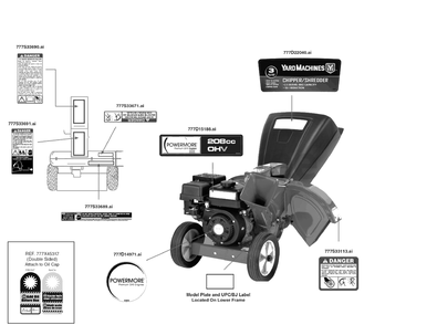 Label Map Diagram and Parts List for CS45M4 (24A-45M4700)(2017) Yard Machines Chipper Shredder